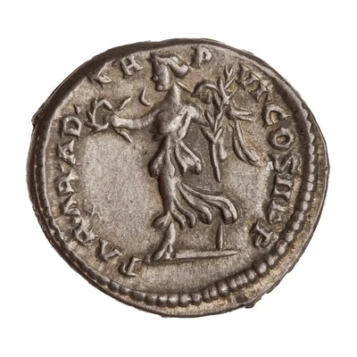 Denarius - Septimius Severus PAR AR AD TR P VI COS II P P; Victory back