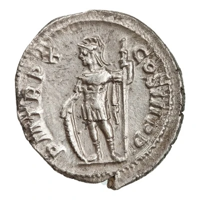Denarius - Severus Alexander P M TR P X COS III P P; Mars back