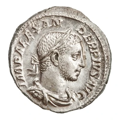 Denarius - Severus Alexander P M TR P X COS III P P; Sol front