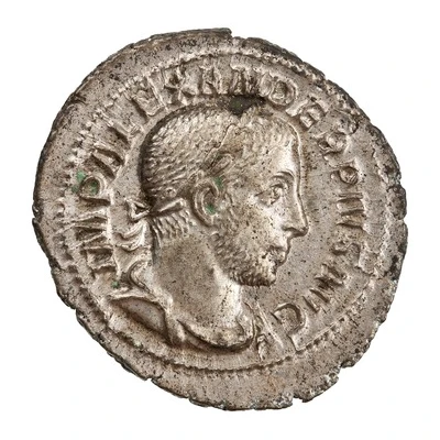 Denarius - Severus Alexander P M TR P XIII COS III P P; Sol front