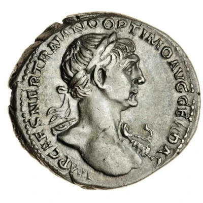 Denarius - Trajan P M TR P COS VI P P S P Q R; Mars front