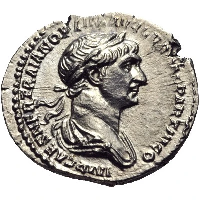 Denarius - Trajan P M TR P COS VI P P S P Q R; Mars front