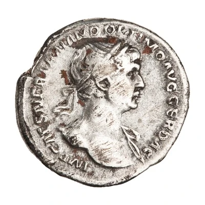 Denarius - Trajan P M TR P COS VI P P S P Q R; Virtus front