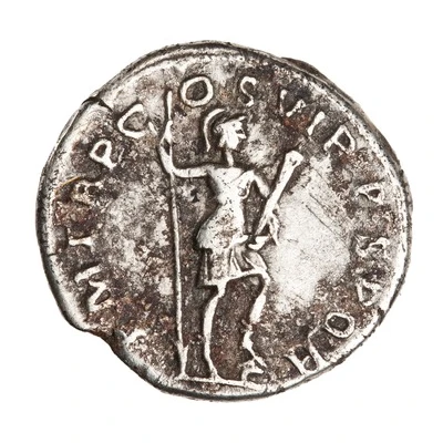 Denarius - Trajan P M TR P COS VI P P S P Q R; Virtus back