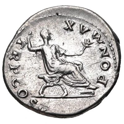 Denarius - Vespasian PON MAX TR P COS V back