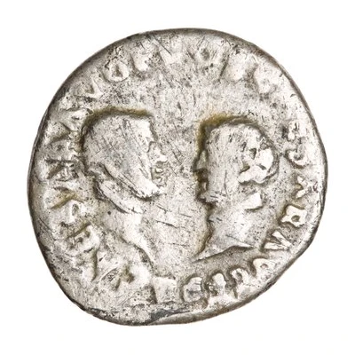 Denarius - Vespasian, Titus, and Domitian CAESAR AVG F COS CAESAR AVG F PR back