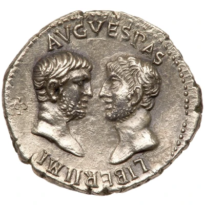 Denarius - Vespasian, Titus, and Domitian LIBERI IMP AVG VESPAS Φ back