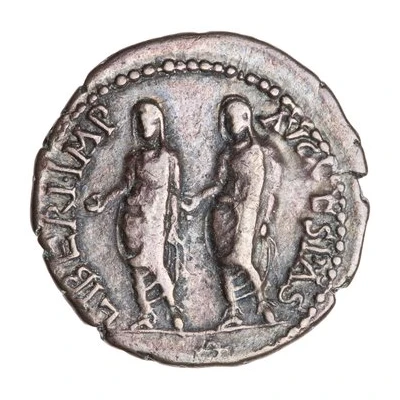 Denarius - Vespasian, Titus, and Domitian LIBERI IMP AVG VESPAS back