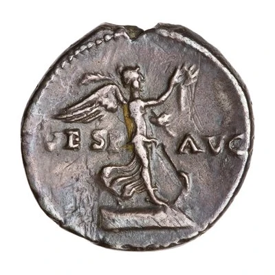 Denarius - Vespasian VESP AVG; Victory back