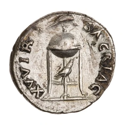 Denarius - Vitellius XV VIR SACR FAC back