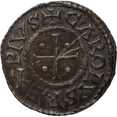 Denier - Charles II Laon mint; temple front