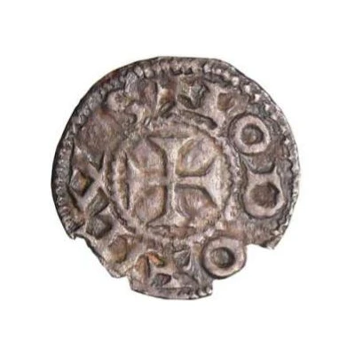 Denier In the name of Louis IV; Crosslet cutting legend ND front