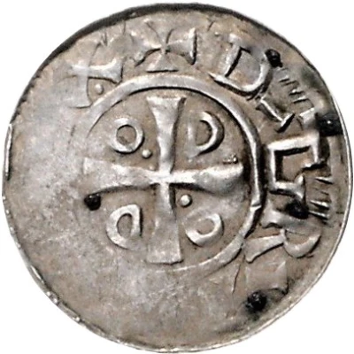 Denier - Otto III and Adelaide temple; DI GRA REX ND front