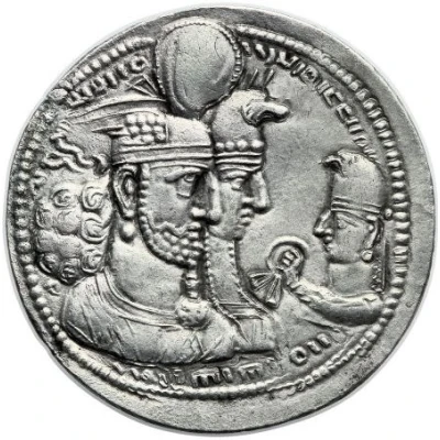 Drachm - Varhran II Queen and Prince 4 with wreath front