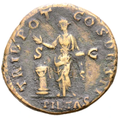 Dupondius or As - Antoninus Pius TRIB POT COS DES II PIETAS S C; Pietas back