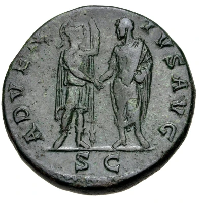 Dupondius or As - Hadrian ADVENTVS AVG S C; Roma back