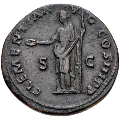 Dupondius or As - Hadrian CLEMENTIA AVG COS III P PS C; Clementia back