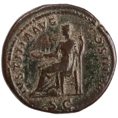 Dupondius or As - Hadrian IVSTITIA AVG COS III P P S C; Justitia back