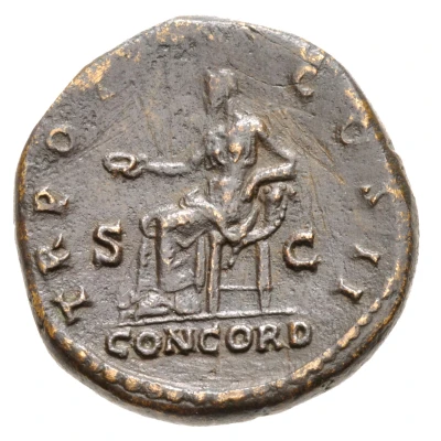 Dupondius or As - Lucius Aelius TR POT COS II CONCORD S C; Concordia back