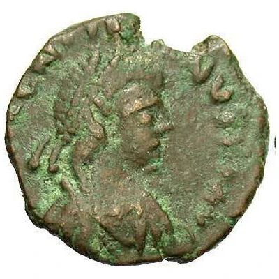 Follis - Valentinian III VOT XX; Rome front