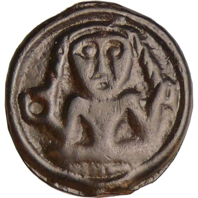 Potin with character seated in front 60 BC - 40 BC front