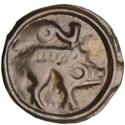 Potin with character seated in front 60 BC - 40 BC back