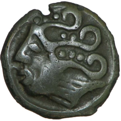 Potin with crosslets, hairstyle with globules 80 BC - 50 BC front