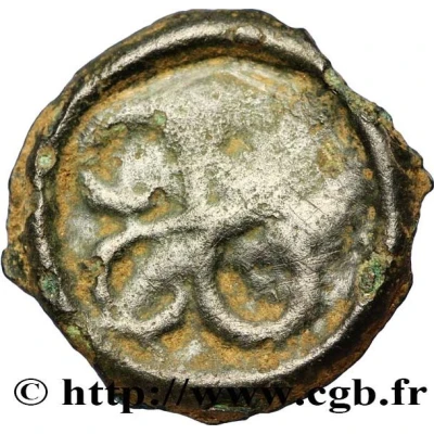 Potin with head to the left and dextrorotatory swastika 80 BC - 50 BC back