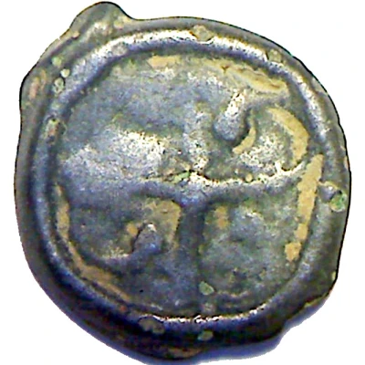 Potin with head to the right and dextrorotatory swastika 80 BC - 50 BC back