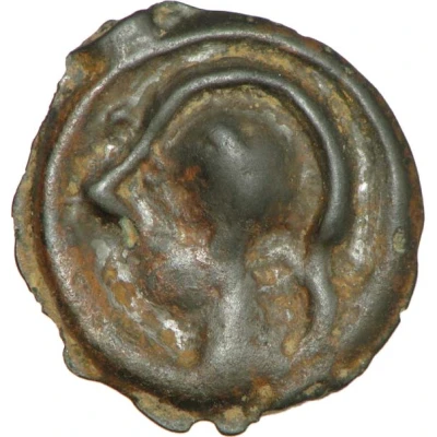 Potin with helmeted head and rosette 100 BC - 52 BC front