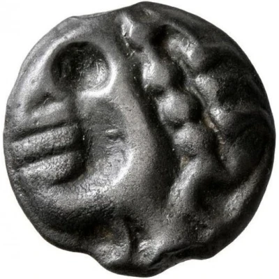 Potin with hippocampus, head with balled hair 60 BC - 50 BC front