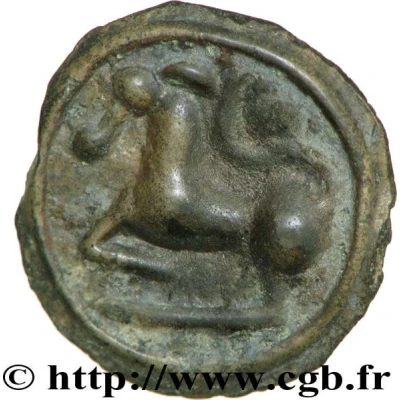 Potin with large helmeted head and headband decorated with globules 100 BC - 10 BC back