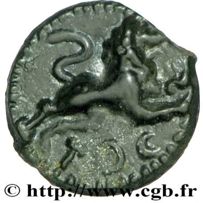 Potin with leaping lion TOC / TOC 58 BC - 50 BC back