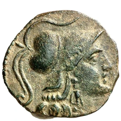 Quadrans lion with wreath and cornucopia 195 BC - 170 BC front