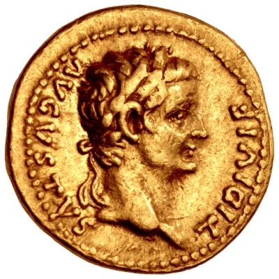 Quinarius Aureus - Tiberius TR POT XXVIIII; Victoria front