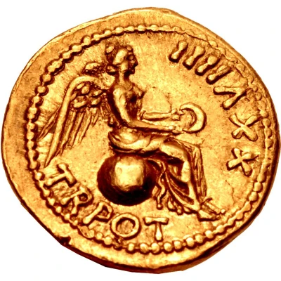 Quinarius Aureus - Tiberius TR POT XXVIIII; Victoria back