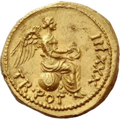 Quinarius Aureus - Tiberius TR POT XXXIII; Victoria back