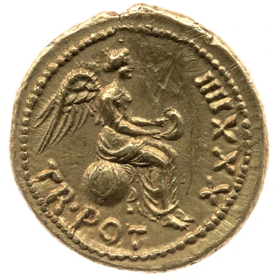 Quinarius Aureus - Tiberius TR POT XXXIIII; Victoria back