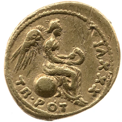 Quinarius Aureus - Tiberius TR POT XXXVI; Victoria back