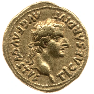 Quinarius Aureus - Tiberius TR POT XXXVIII; Victoria front