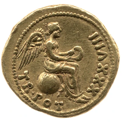 Quinarius Aureus - Tiberius TR POT XXXVIII; Victoria back