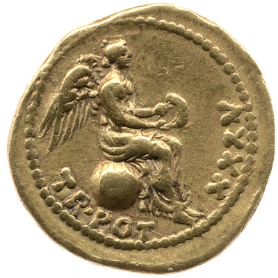 Quinarius Aureus - Tiberius TR POT XXXXV; Victoria back