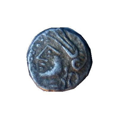 Quinarius with delta and half rowel KALETEDOY 80 BC - 50 BC front