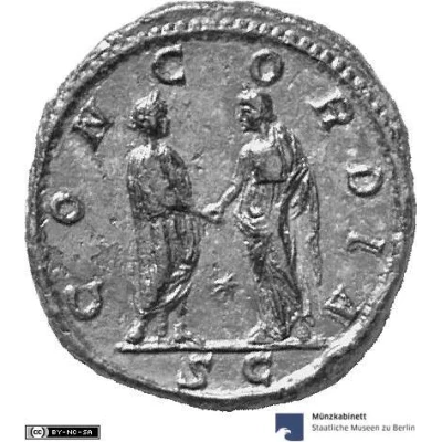 Sestertius - Anna Faustina and Elagabalus CONCORDIA S C back