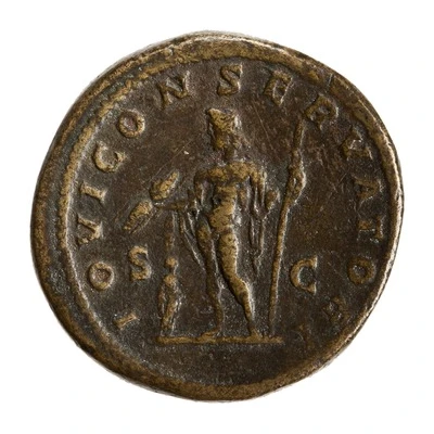 Sestertius - Macrinus IOVI CONSERVATORI S C; Jupiter back