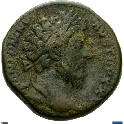 Sestertius - Marcus Aurelius IMP VI COS III S C; Mars front