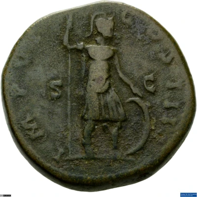 Sestertius - Marcus Aurelius IMP VI COS III S C; Mars back