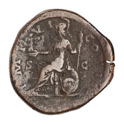 Sestertius - Marcus Aurelius IMP VI COS III S C; Roma and Victory back