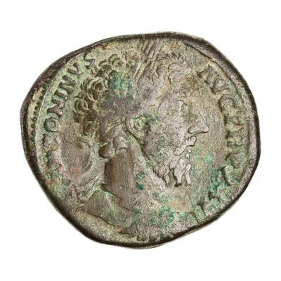 Sestertius - Marcus Aurelius IMP VI COS III S C; Roma and Victory front