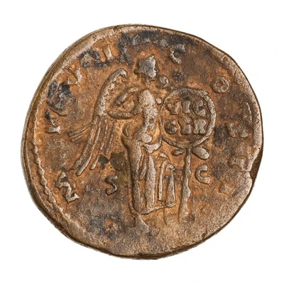 Sestertius - Marcus Aurelius IMP VI COS III S C; Victory back